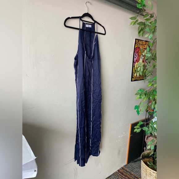 Faithfull The Brand Navy Blue Pinstripe Button Side Midi Dress Size 6 Sleeveless - Picture 4 of 8